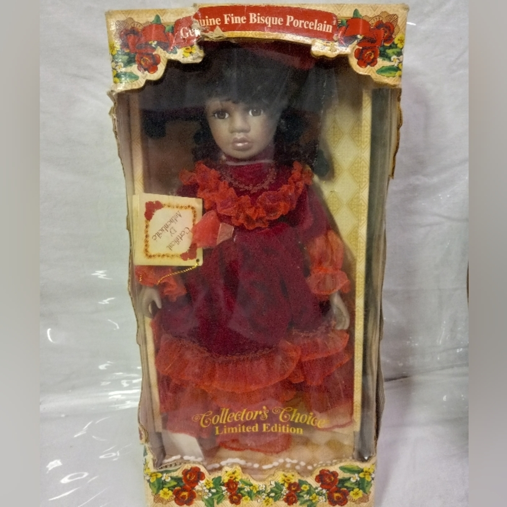 Vtge Collectors Choice African American Doll Genuine Fine Bisque Porcelian NIB